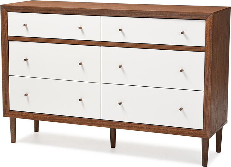 Wood 6-Drawer Storage Dresser Walnut Brown/White