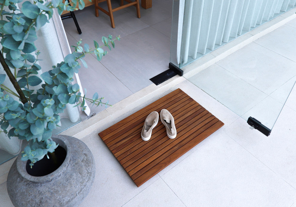 Nordic Style Teak Shower and Bath Mat 31.4"x19.6", Wide End Slat
