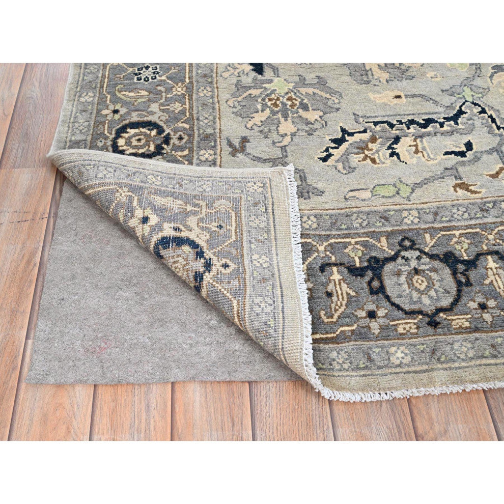Gray, Serapi Heriz Design, Soft Wool, Hand Knotted, Oriental Rug, 6'x8'9"