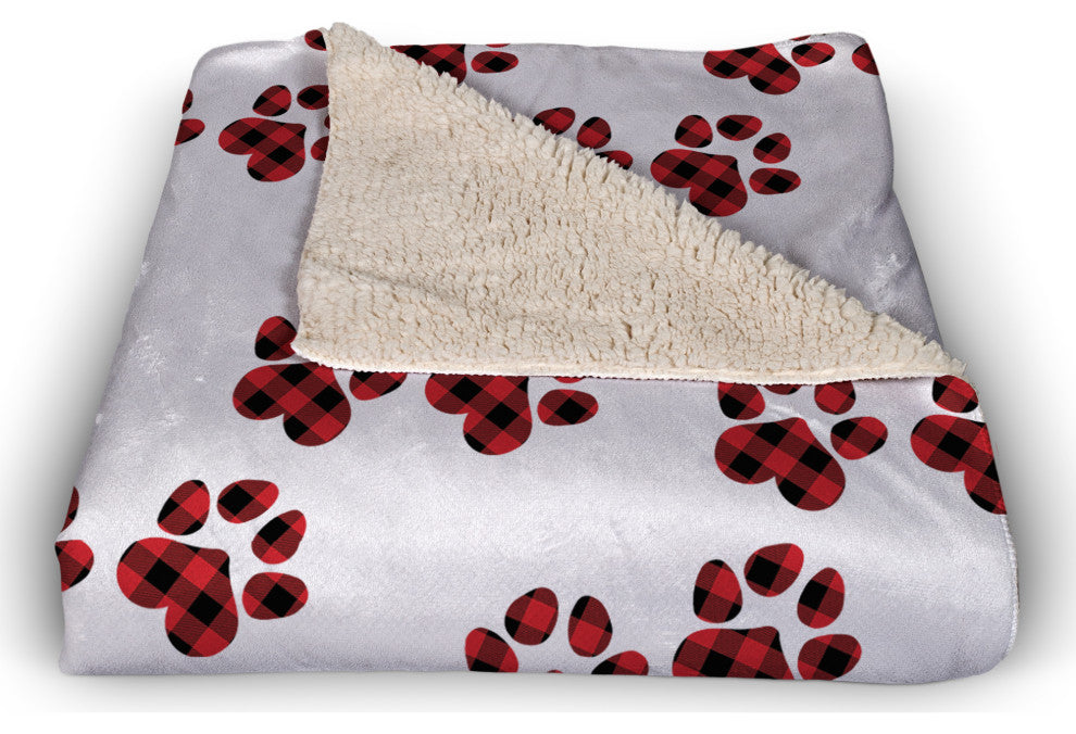 Plaid Paw Print Pattern 50x60 Sherpa Fleece Blanket