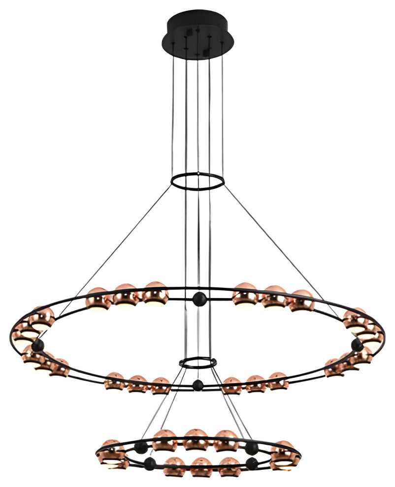 Irgoli | Ring Design LED Rose Gold Decor Hanging Chandelier for Living Room, 2 Rings, Cool Light, Non-Dimmable