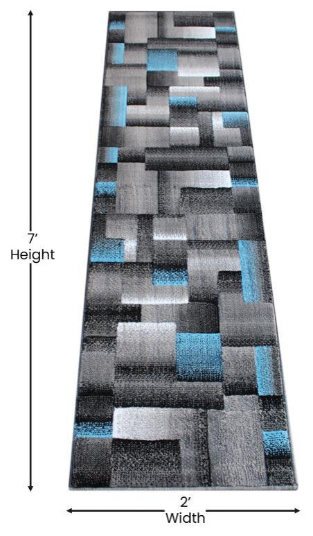 Elio Collection Color Blocked Area Rug, Blue, 2' X 7'