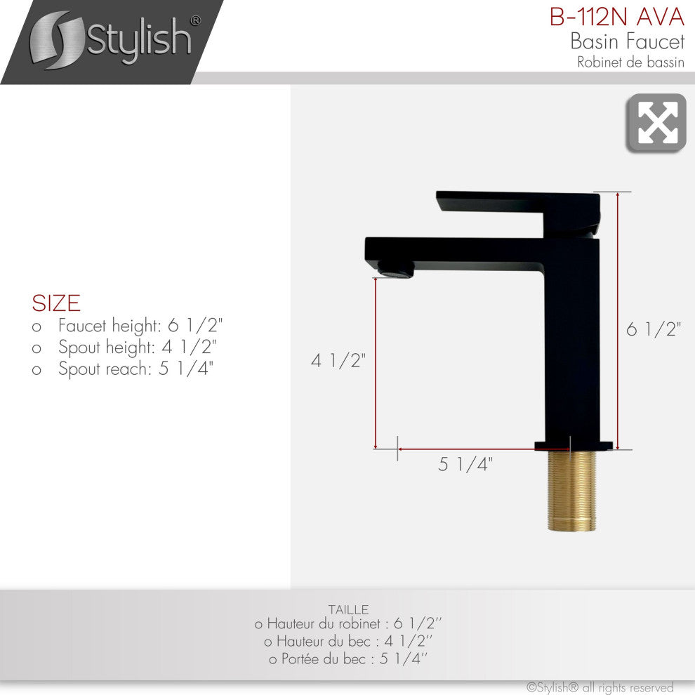 STYLISH Bathroom Faucet Single Handle Matte Black Finish, B-112N AVA