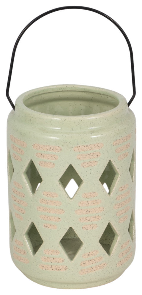 Ceramic 6"H Diamond Cut Out Lantern, Cucumber