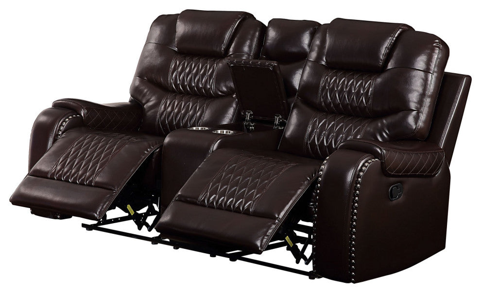 Benzara BM251081 Motion Loveseat With Leather Upholstery/Diamond Tufts, Brown
