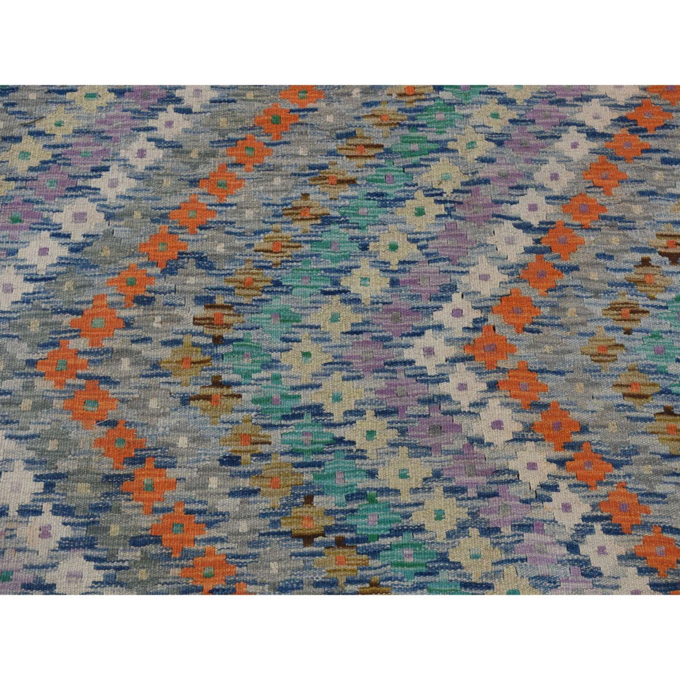 Colorful, Hand Woven Afghan Maimana Kilim, Pure Wool Oriental Rug, 10'2"x13'7"