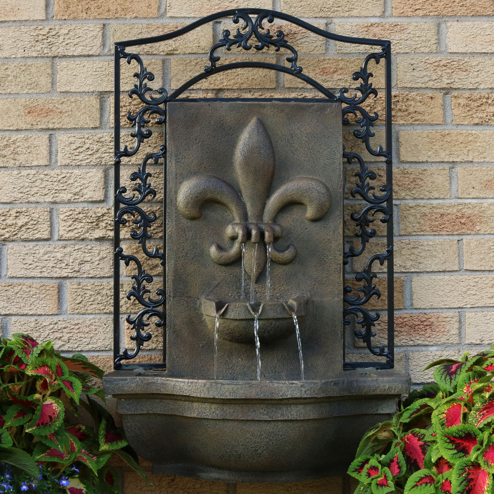 Sunnydaze French Lily Electric Outdoor Wall Fountain, Florentine Stone