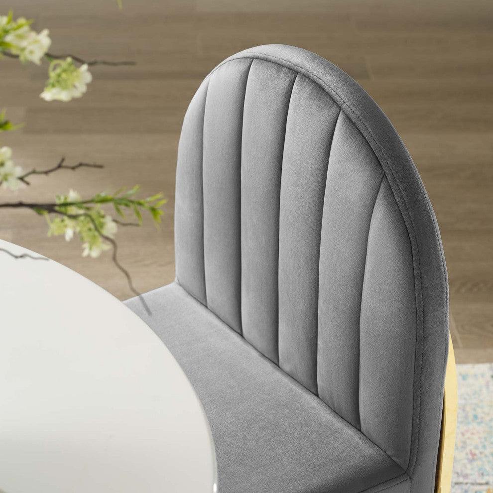 Tufted Side Dining Chair, Velvet, Gold Gray, Modern, Cafe Bistro Restaurant