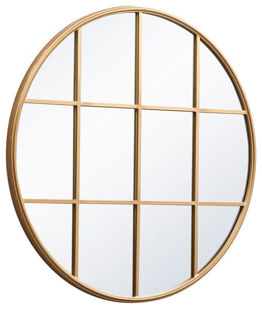 Macey Metal Windowpane Mirror, 36"x36", Brass