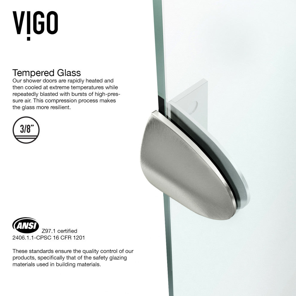 VIGO Gemini Frameless Hinged Neo-Angle Shower Enclosure, Brushed Nickel, 48" D X 47" W, High Base