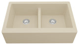 Karran Farmhouse Apron Front Quartz 34" Double Bowl Kitchen Sink, Bisque