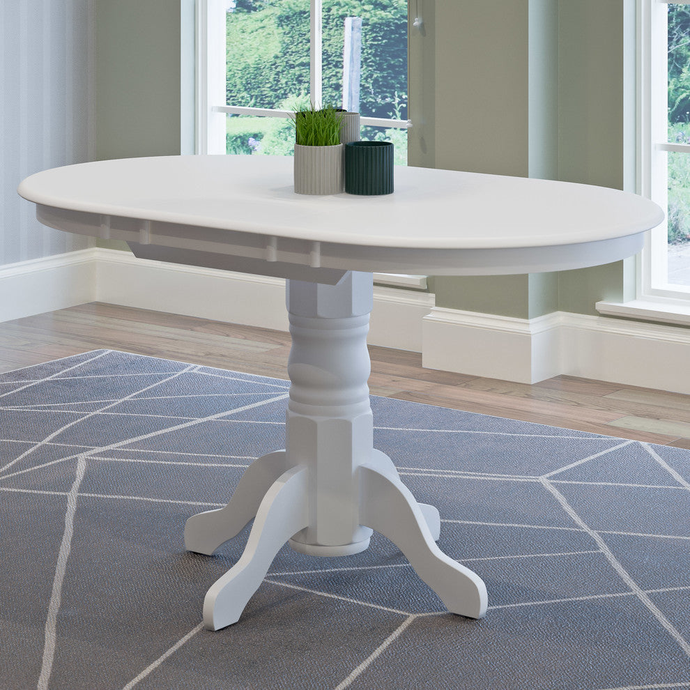 CorLiving Dillon White Extendable Oval Dining Table with Wood Pedestal Base