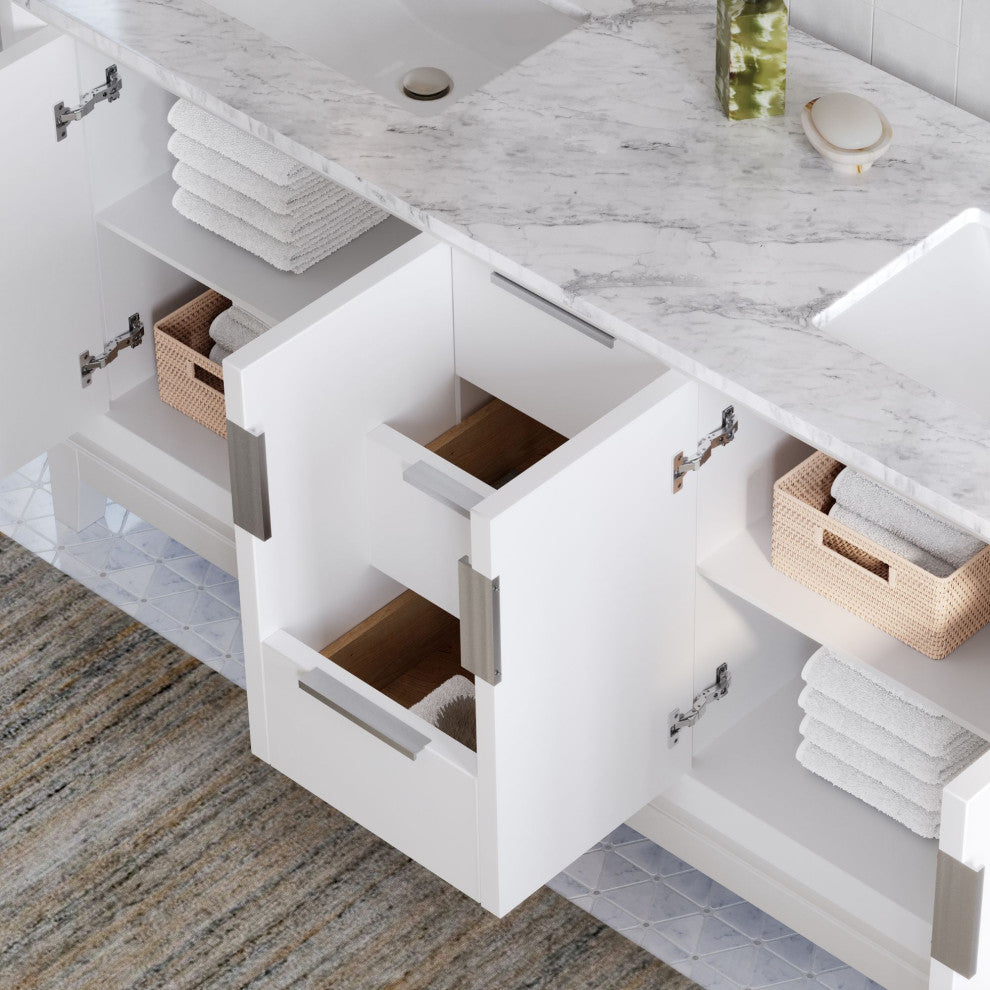 The Ezra Bathroom Vanity, Pure White, 72", Double Sink, Freestanding