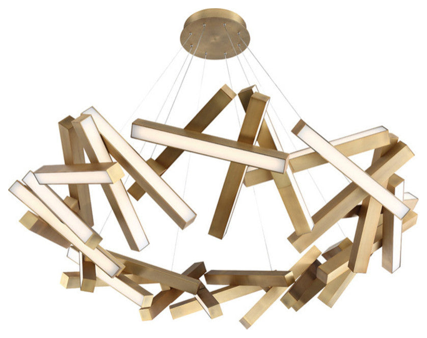 Chaos  LED Round Chandelier 3000K, Aged Brass, 60"