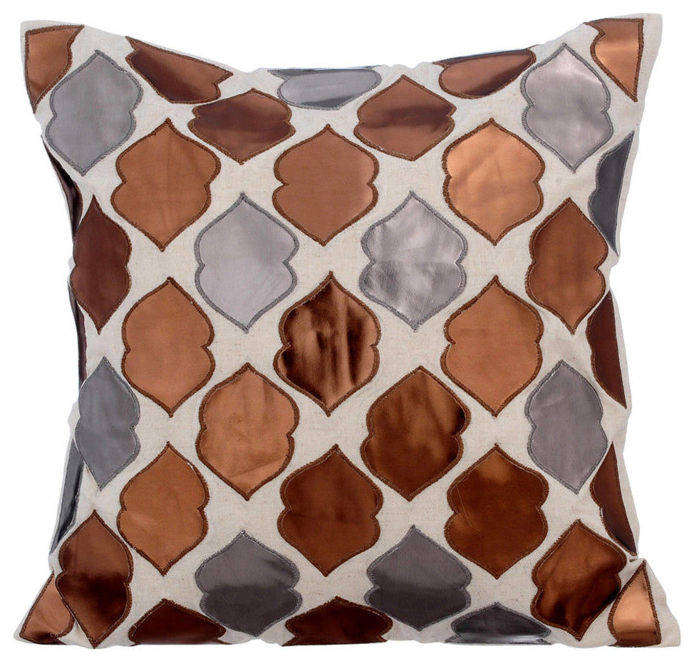 Brown Decorative Pillow Covers 14"x14" Faux Leather, Brown Dwelling