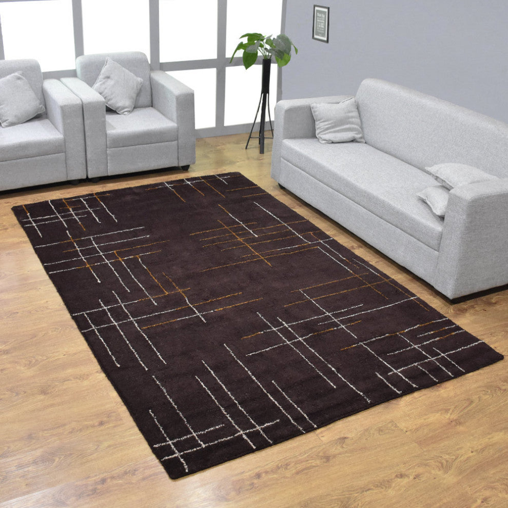 HAND KNOTTED LOOM SILK ECO-FRIENDLY RUGS-5'x8',Rectangle,Brown Gold,Contemporary