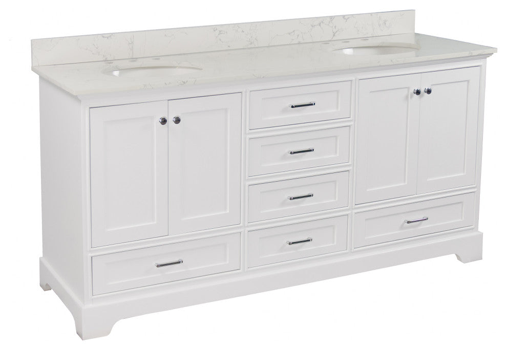 Harper 72" Double Bathroom Vanity, White, Engineered Marble