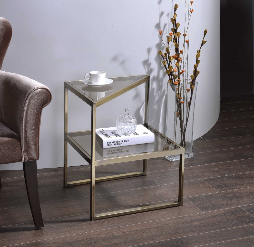 HomeRoots 18" X 18" X 22" Antique Brass Metal End Table