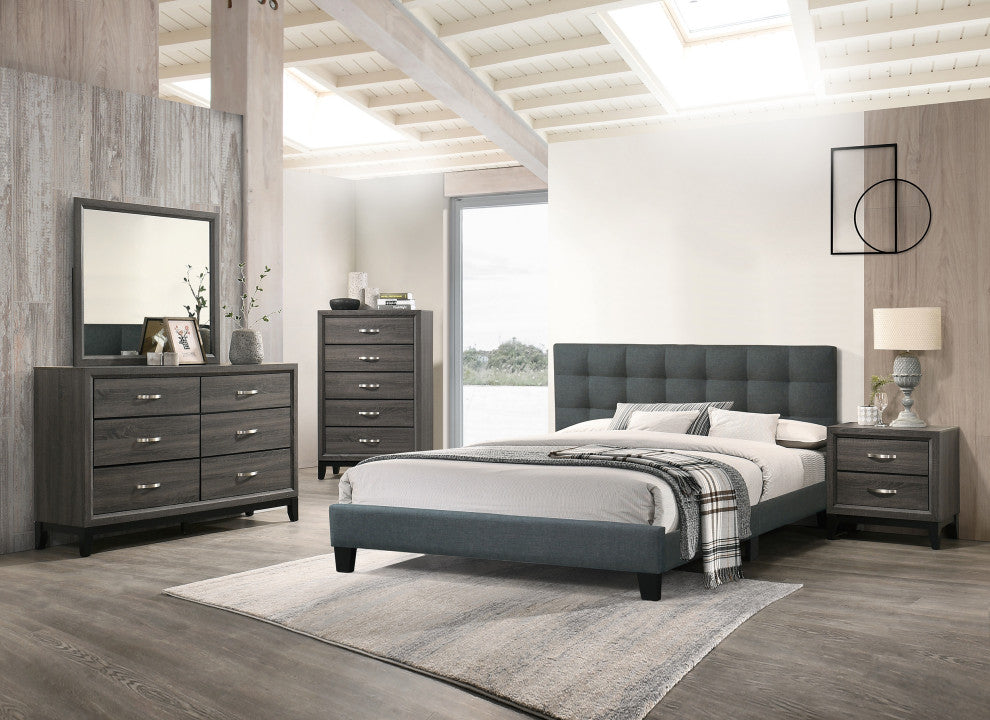 Fabric Upholstered Bed With Button Tufted Headboard, Charcoal, California King