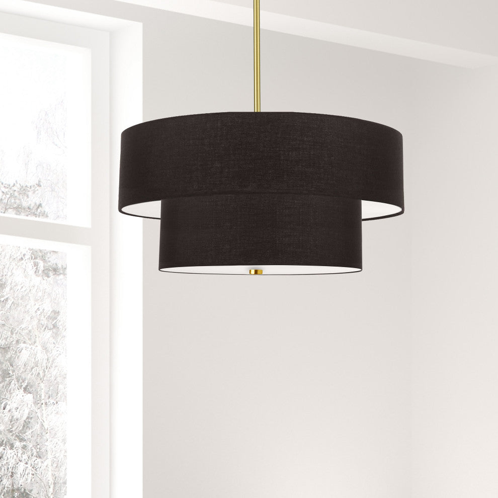 Aged Brass Transitional Pendant, Black Shade