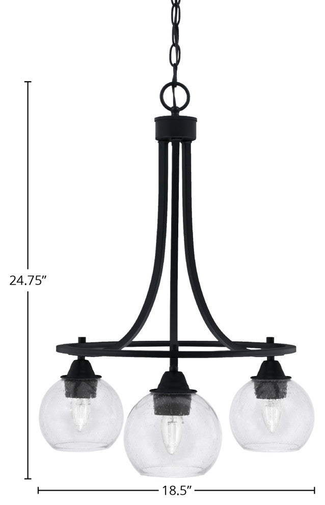 Paramount Downlight 3-Light Chandelier, Matte Black, 5.75" Clear Bubble Glass