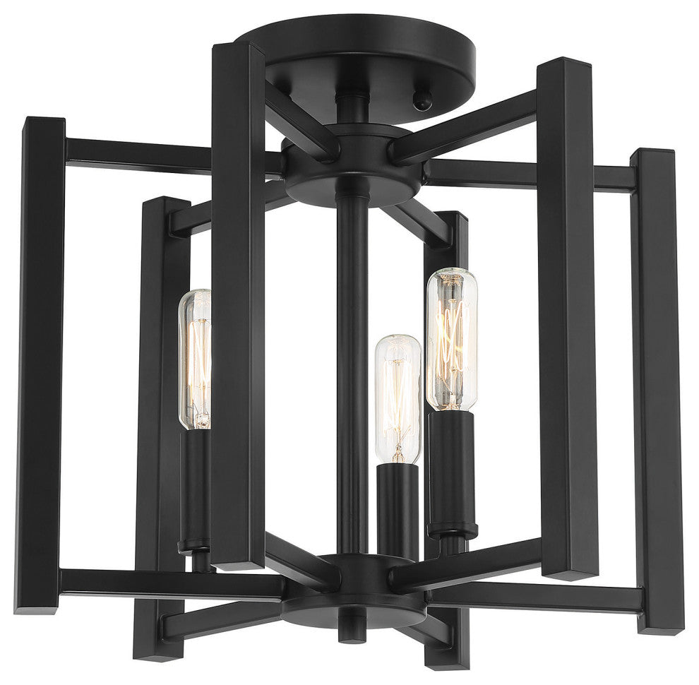 Benson 3-Light Matte Black Semi-Flush