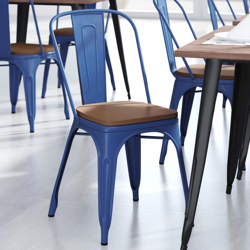 Perry Commercial Grade Metal Indoor-Outdoor Stackable Chair w/All-Weather Seat,