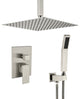 Wellfor Shower Faucet, 12" Ceiling Rain Shower Head With Handheld Combo Set, Brushed Nickel