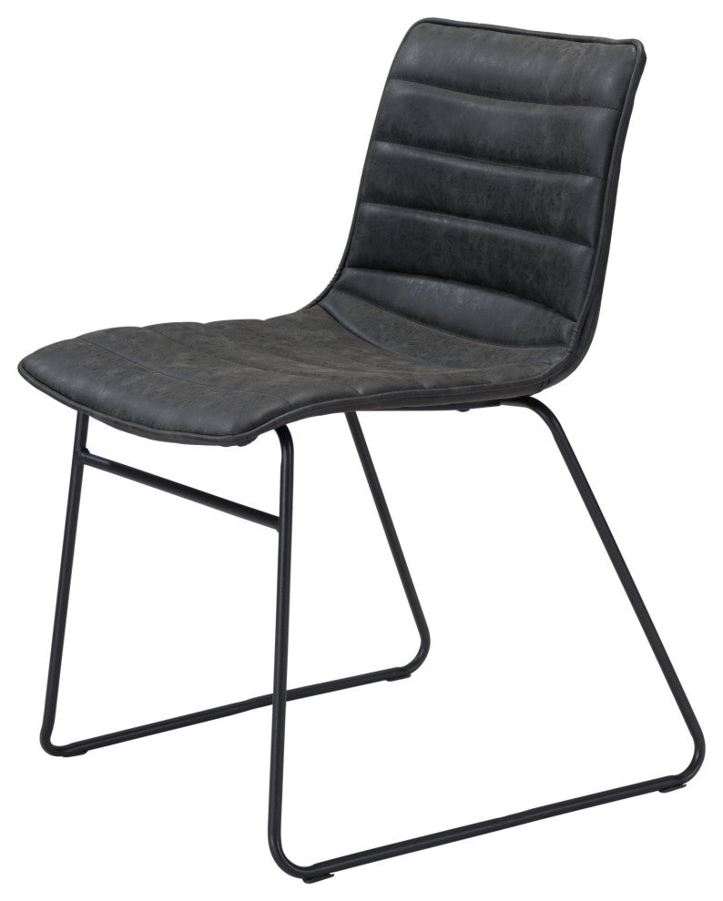 Dining Chair, Set of 2, Faux Vinyl Leather, Steel, Vintage Black, Cafe Bistro