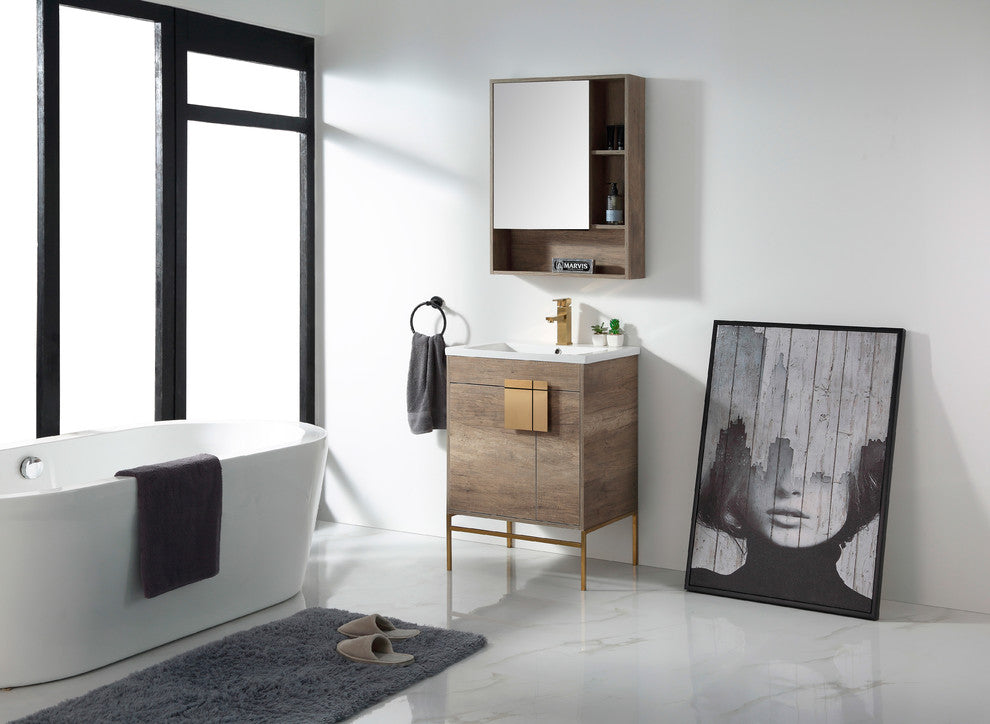 Bathroom Vanity Set, Shadow Gray, 24", Satin Brass Hardware