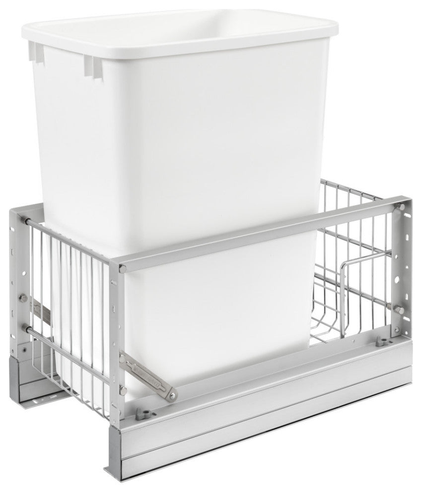 Single 35 Qt Bottom Mount Waste Container Aluminum Rev-A-Shelf 5349-15DM18-1