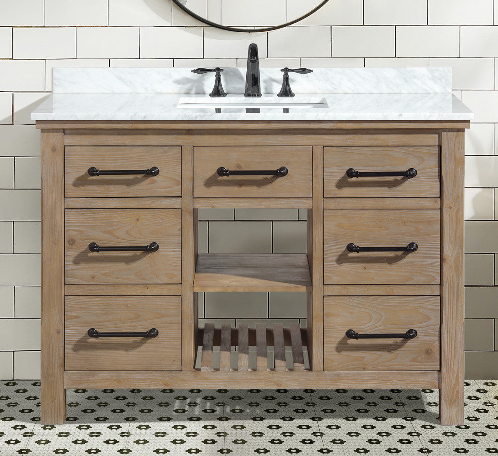Lauren 48" Bathroom Vanity, Weathered Fir Finish, Italian Carrara Marble