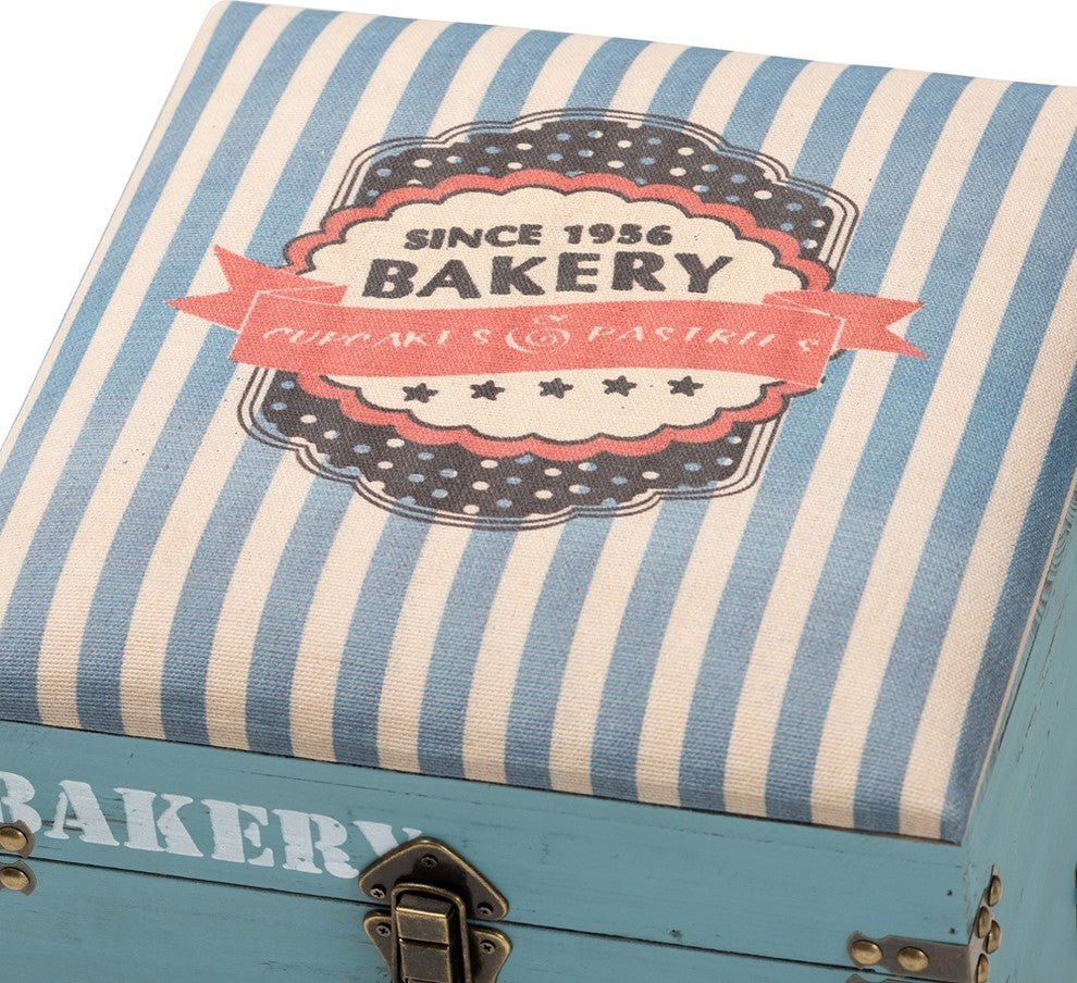 Caye Vintage Striped Fabric Upholstered Light Blue Wood Storage Trunk Ottoman