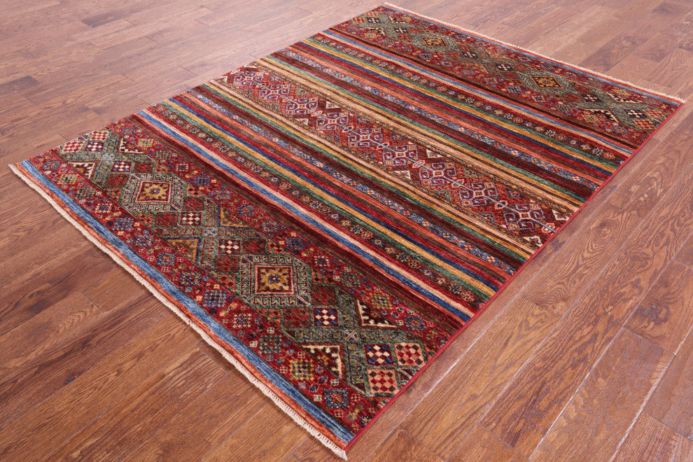 Super Kazak Khorjin Hand-Knotted Rug 5' 0" X 6' 7" Q5566