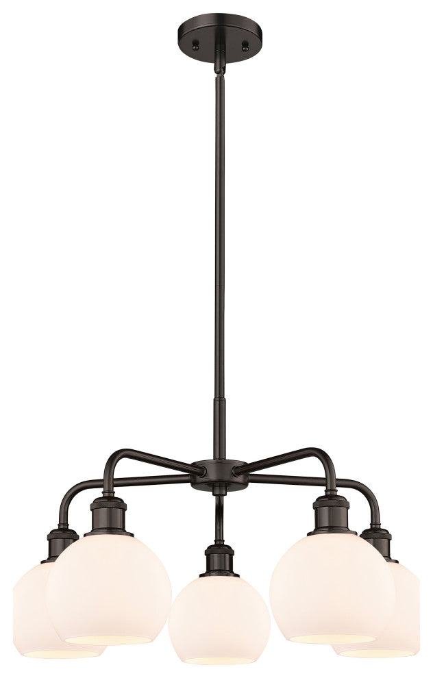 Athens 5-Light 24" Stem Chandelier, Oil Rubbed Bronze, Matte White