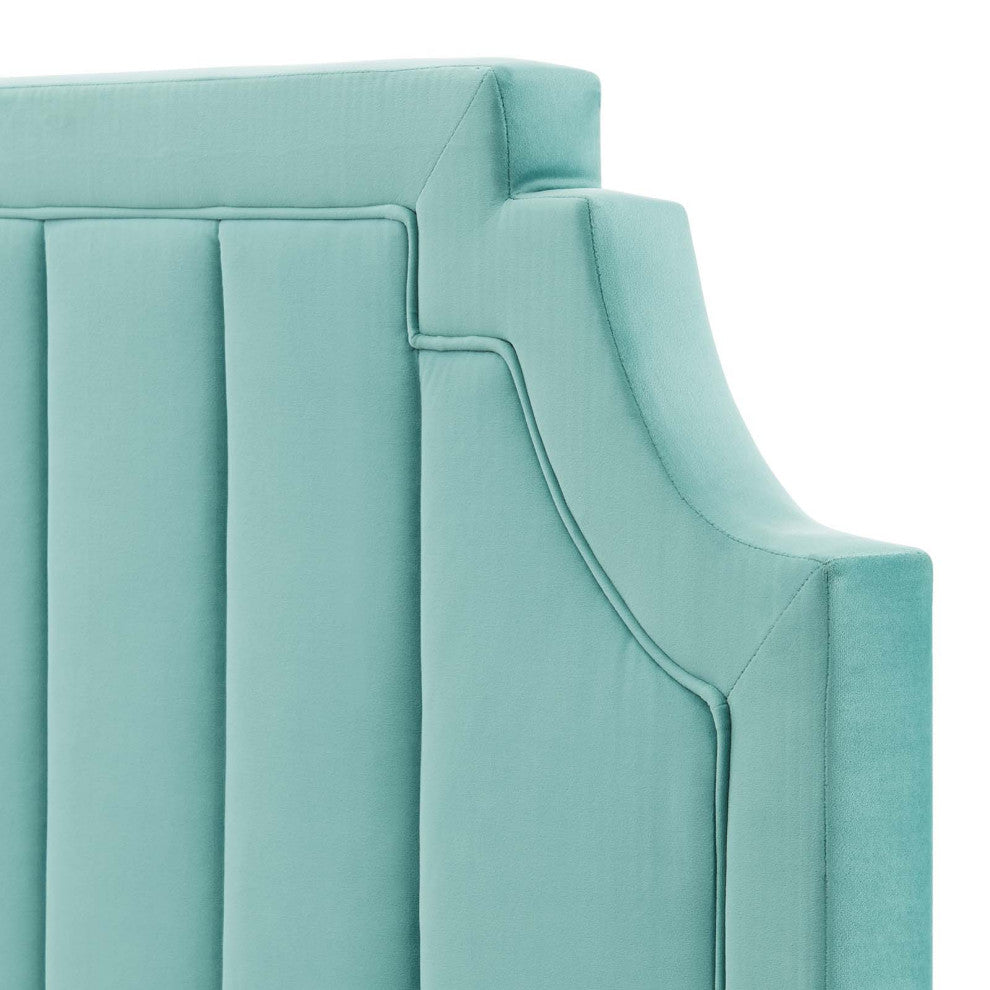 Tufted Headboard, King Size, Velvet, Blue, Modern Contemporary, Bedroom Master