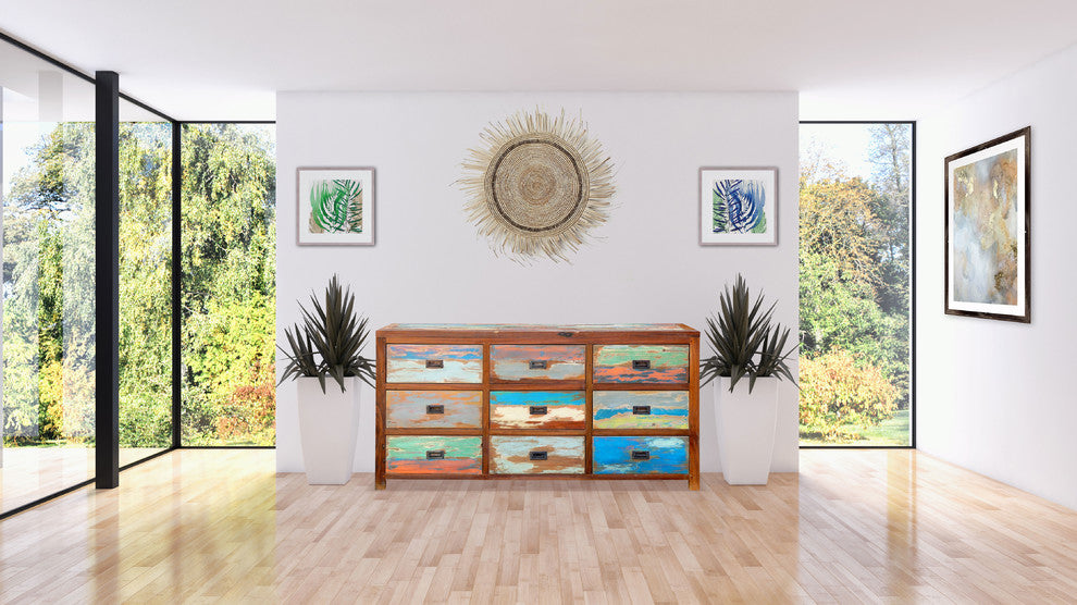 Dresser / Chest With 9 Drawers Made From Recycled Teak Wood Boats