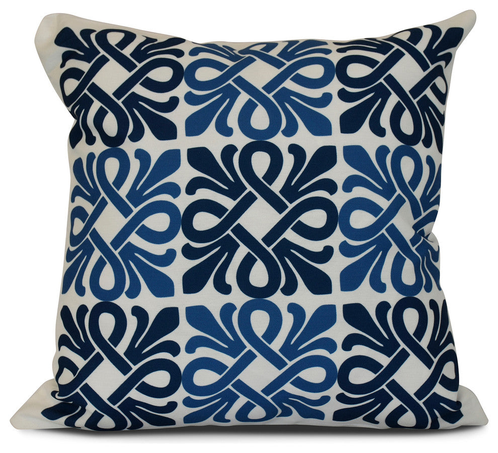 16x16", Tiki Square, Geometric Print Outdoor Pillow, Blue
