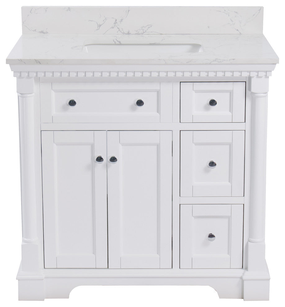 Sydney 36" Bathroom Vanity, White, Engineered Marble