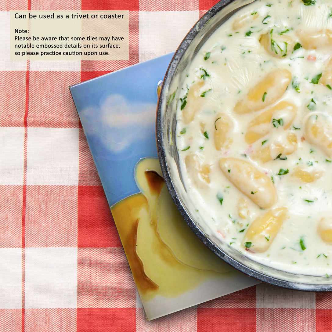 8x8" Mom and Baby Polar Bear Ceramic Art Tile Hand Painted Trivet Hot Plate