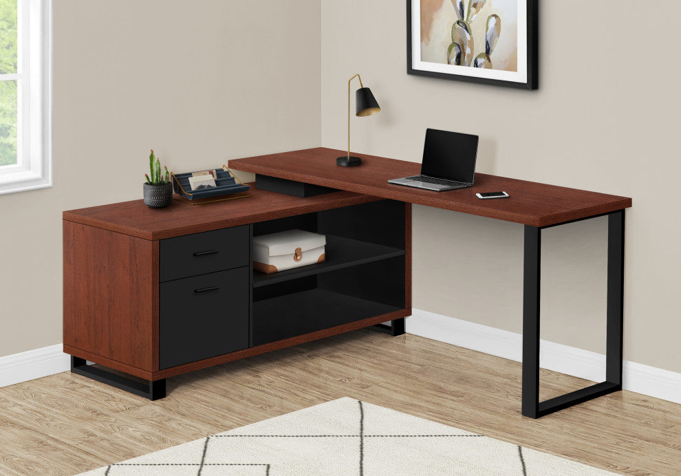 Computer Desk 72"L Cherry, Black Executive Corner