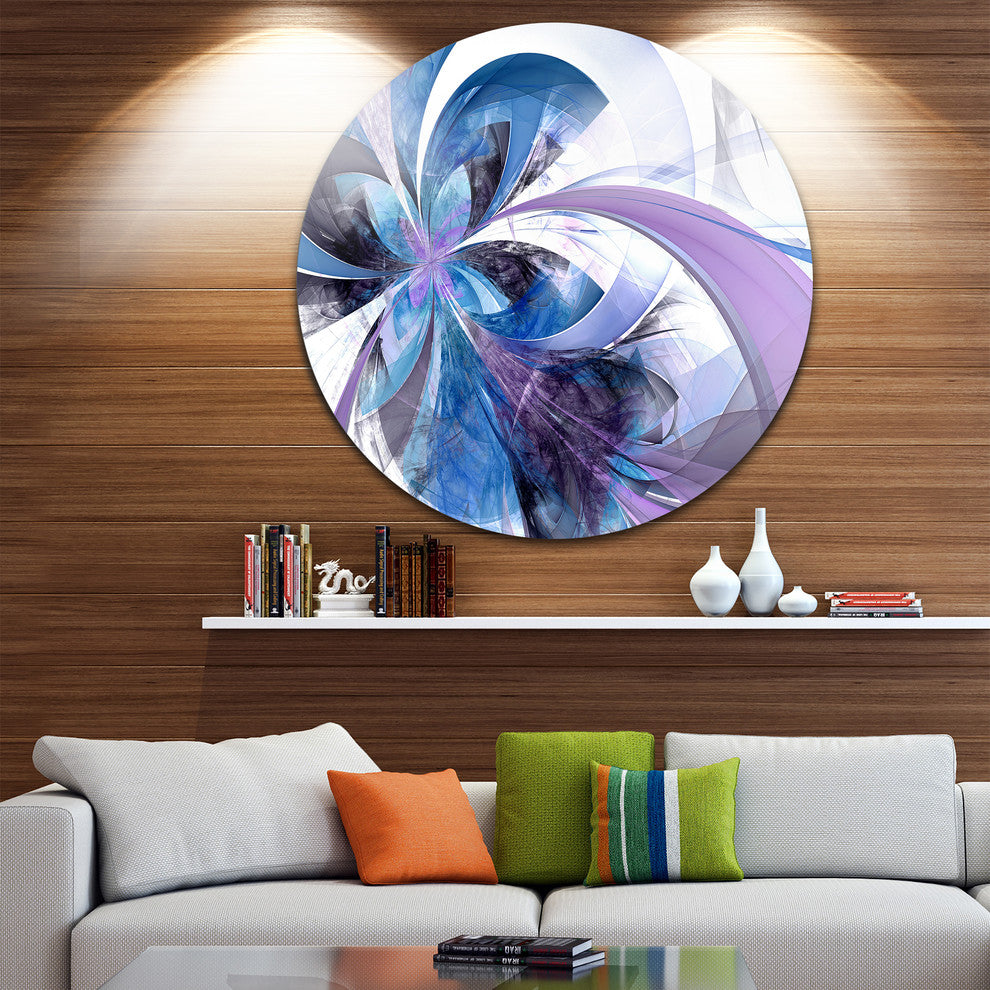 Symmetrical Fractal Flower In Blue, Floral Round Metal Wall Art, 23"