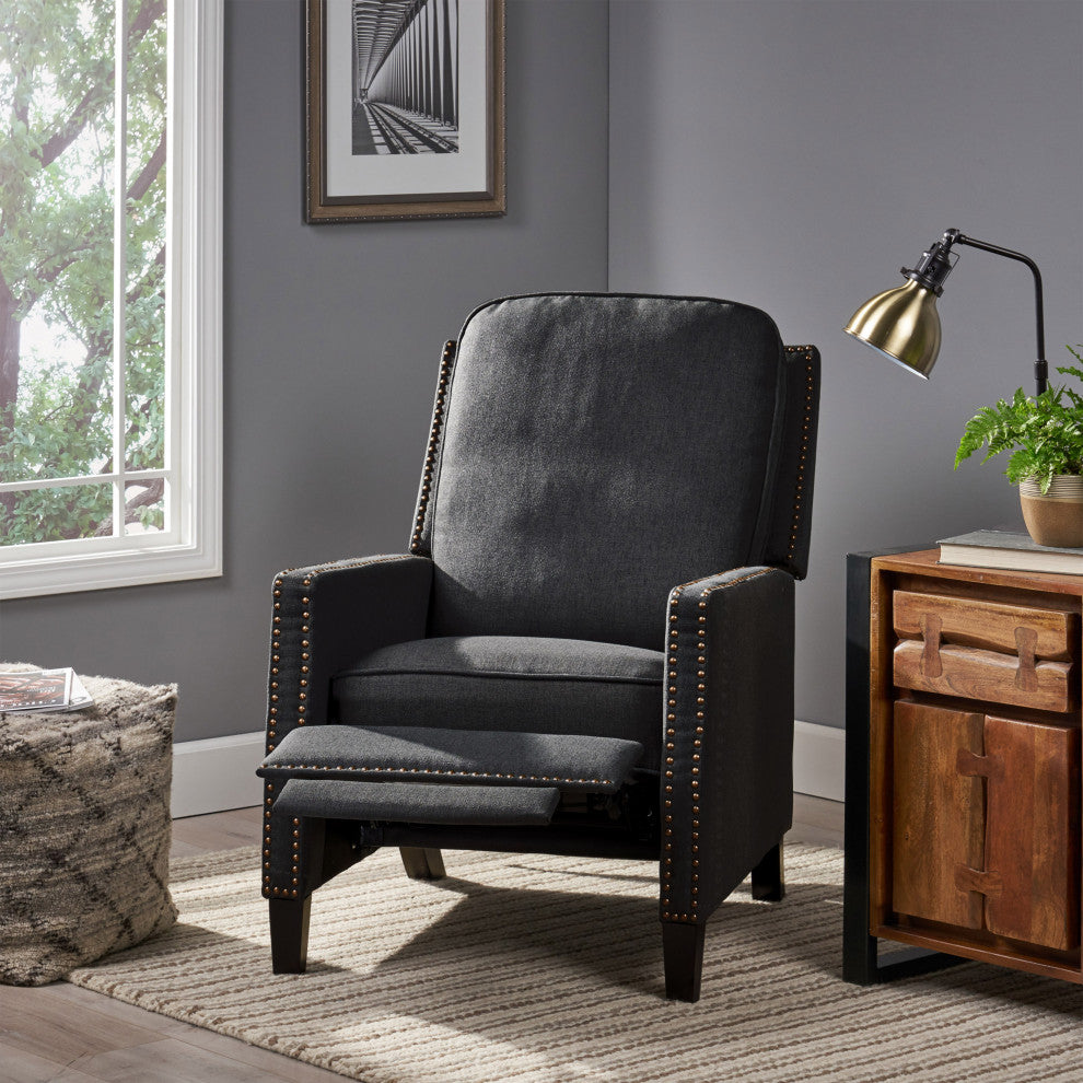 GDF Studio Armstrong Traditional Fabric Recliner, Dark Gray/Dark Brown