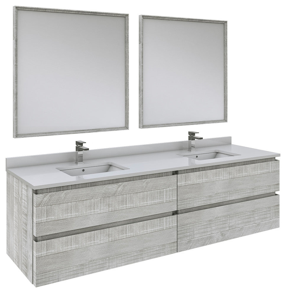Fresca Formosa Wall Hung Double Sink Bathroom Vanity with Mirrors, Sage Gray, 72"