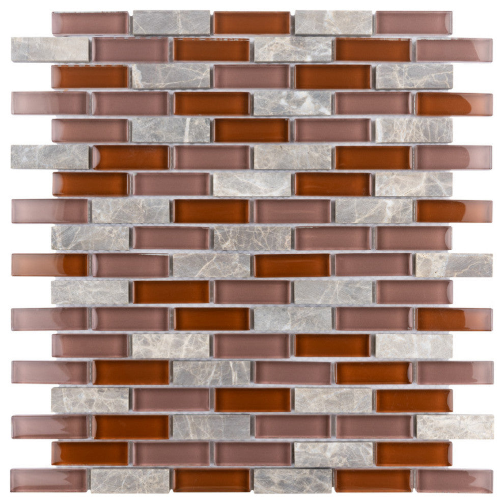 Tessera Glass Subway Wall Tile, Bordeaux