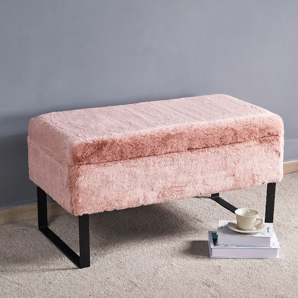 Heavy Faux Fur Storage Rose Quartz Ottoman 18" x 36" x 10"