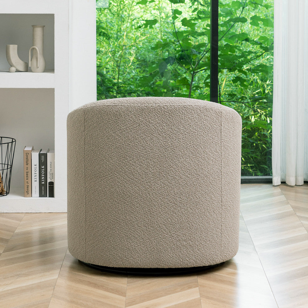 32" Wide Boucle Upholstered Swivel Barrel Chair, Oatmeal