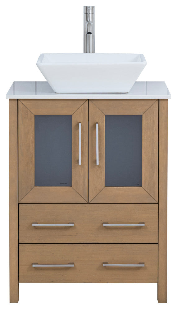 Vanity Art Bathroom Vanity Set With Sink, Natural Oak, 24", Standard Mirror