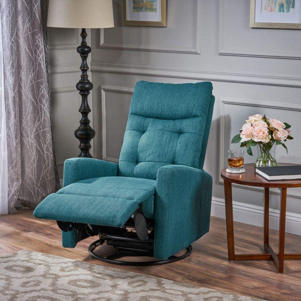Contemporary Recliner, Glider Push Back Design and Comfortable Seat, Teal