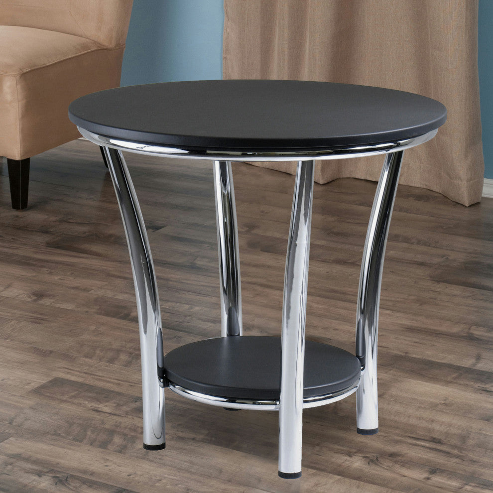 Maya Round End Table, Black Top, Metal Legs